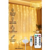 BYSHOME Perde Led Işık 3 X 3 Metre 300 Ledli Kumandalı Usb'li 8 Animasyonlu Dekoratif Amaçlı