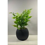 BYSHOME Yapay Çiçek Gri Saksıda Yeşil Garnitürlü Dekoratif Masa ve Raf Çiçeği 19 cm