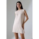 bysoca Kadın Bej Oversize Kolsuz Bisiklet Yaka Basic Viskon Kısa İçlik Tunik Elbise
