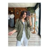 bysoca Kadın Yeşil Kapüşonlu Yıldız Nakışlı Uzun Kollu Cepli Büzgülü Pamuk Keten Gömlek Ceket Pinterest