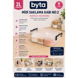 BYTA 2 L Kilitli Kapaklı Çok Amaçlı Saklama Kabı Şeffaf Plastik Organizer Kutu