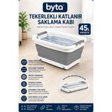 BYTA 45 Litre Tekerlekli Katlanır Saklama Kabı – Şeffaf Kapaklı Çok Amaçlı Dolap ve Ev Düzenleyici Organizer Kutu