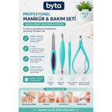 BYTA 4’lü Profesyonel Manikür ve Tırnak Bakım Seti – Törpü, Et İtici, Temizleme Aparatı ve Tırnak Pensi