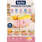 BYTA 50 Litre Tekerlekli Oyuncak Saklama Kutusu – Kapaklı, Çok Amaçlı Düzenleyici Saklama Sandığı, Dayanıklı PP Plastik