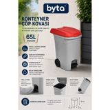 BYTA 65 Litre Pedallı Tekerlekli Konteyner Çöp Kovası Gri/Kırmızı Kapaklı Ev, Ofis ve Bahçe Kullanımı