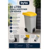 BYTA 80 Litre Pedallı Tekerlekli Konteyner Çöp Kovası Gri/Sarı Kapaklı Ev, Ofis ve Bahçe Kullanımı