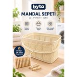 BYTA Askılı Mandal Sepeti Şık Tasarım 24 Adet Ahşap Mandal Hediyeli