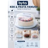 BYTA Kapaklı Kek ve Pasta Fanusu Şeffaf Yuvarlak Pasta Saklama ve Servis Kabı BPA İçermez