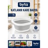 BYTA Katlanır Kare Banyo ve Çok Amaçlı Yıkama Leğeni 10 L Gri-Beyaz | Sebze Meyve, Çamaşır ve Bulaşık İçin