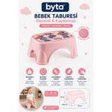 BYTA Kaydırmaz Desenli Bebek Basamağı Çocuk Taburesi 35x24,5x16 cm Pembe
