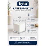 BYTA Kristal Kare Pamukluk Kapaklı Şeffaf Makyaj Pamuğu Saklama Kutusu ve Banyo Organizeri