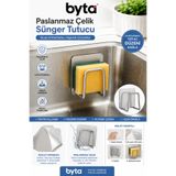 BYTA Paslanmaz Çelik Sünger Tutucu Yapışkanlı Lavabo İçi Sünger Askılığı Mutfak Sünger Organizeri