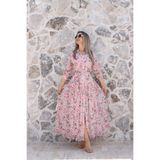 bytugcekaya Açık Pembe Çiçekli Şifon Gömlek Elbise