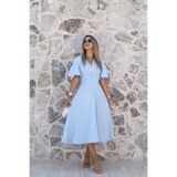 bytugcekaya Bebe Mavi Kol Volanlı Uzun Kloş Elbise