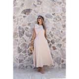 bytugcekaya Bej Omuz Fiyonklu Elbise