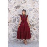 bytugcekaya Bordo Önü Fırfırlı Sıfır Kol Fisto Elbise