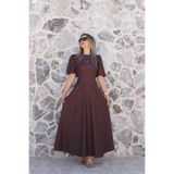 bytugcekaya Kahve Karpuz Kol Puantiyeli Elbise