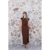 bytugcekaya Kahve Sıfır Kol Yan Düğmeli Elbise