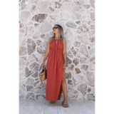 bytugcekaya Kiremit Standart Beden Saç Örgü Detay Müslin Elbise