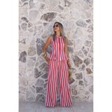 bytugcekaya Kırmızı Mavi Çizgili Peplum Bluz Pantolon Takım