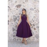 bytugcekaya Koyu Mor Halter Yaka Kemerli Kloş Elbise