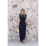 bytugcekaya Lacivert Sıfır Kol Çift Tokalı Elbise
