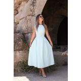 bytugcekaya Mint Halter Yaka Kemerli Kloş Elbise