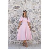 bytugcekaya Pembe Kol Volanlı Uzun Kloş Elbise
