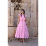 bytugcekaya Pembe Önü Fırfırlı Sıfır Kol Fisto Elbise
