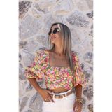 bytugcekaya Pembe Renkli Çiçekli Balon Kol Bluz