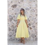 bytugcekaya Sarı Kol Volanlı Uzun Kloş Elbise