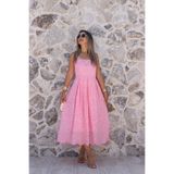 bytugcekaya Şeker Pembe Askılı Pileli Fisto Midi Elbise
