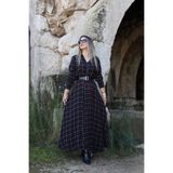bytugcekaya Siyah Gömlek Yaka Kareli Kemerli Elbise