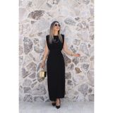 bytugcekaya Siyah Sıfır Kol Çift Tokalı Elbise