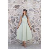 bytugcekaya Su Yeşili Halter Yaka Kemerli Kloş Elbise
