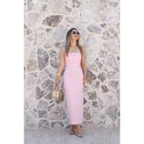 bytugcekaya Toz Pembe Likralı Straplez Midi Elbise