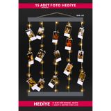 Bytwo Anı Çerçevesi - ipli Çerçeve - İpli Mandallı Fotoğraf Çerçevesi - ışıklı Çerçeve - Gri