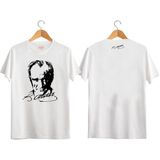 Byvol Atatürk Baskılı Tişört Atatürk T-Shirt - Beyaz