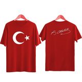 Byvol Türk Bayrağı Baskılı Atatürk Imzalı Çocuk Tişört Ayyıldızlı T-Shirt - 7 - 9 Yaş - Kırmızı