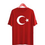 BYVOL Türk Bayrağı Baskılı Kırmızı Tişört Ayyıldız Erkek Bisiklet Yaka Kısa Kol Grafik Desenli - Kırmızı - Beyaz