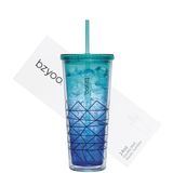 bzyoo SIP 24 oz (710 ml) Kapaklı ve Pipetli Çift Duvar Plastik Bardak Soğuk İçecek Seyahat Kupası Parti Yeniden Kullanılabilir Bardak Ofis Dış Mekan Yemek Hediyesi Kendisi ve Onun için (Mavi ve Yeşil)