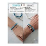 C-Bhadu Naturel Sertifikalı 8 Mm Zirkon Taşı, Turkuaz, Hematit Doğal Taş Bileklik