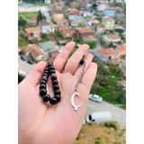 Ç harfli 925 ayar gümüş püskül, harf ve ayraçlı oltu tesbih (kral zincir)