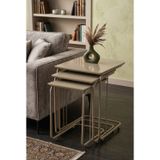 C Zigon Mdf Sehpa 3'lü Set, Tekerli Metal Ayak, İç İçe Geçebilir Cappicino