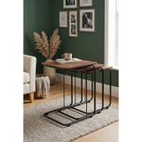 C Zigon Mdf Sehpa 3'lü Set, Tekerli Metal Ayak, İç İçe Geçebilir Ceviz