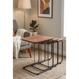 C Zigon Mdf Sehpa 3'lü Set, Tekerli Metal Ayak, İç İçe Geçebilir Diş Budak