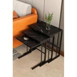 C Zigon Sehpa – 3'lü Modern Metal Yan Sehpa, Laptop Masası ve Koltuk Yanı Kahve Sehpası Siyah Mermer