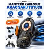 C13 Kablosuz Şarjlı Araç Telefon Tutucu Otomatik Açılıp Kapanan Kollu 360° Dönebilen Şeffaf Tasarım Metal Gövdeli Araç Içi Telefon Tutacağı
