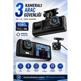 C309 Tipi 3 Kameralı Lcd Ekran Araç Kamerası Hareket Sensörlü Gece Görüşlü G Sensörlü
