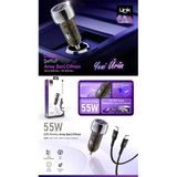 C437 Şeffaf 55W Çift Pd (30W) Ve Qc (25W) Süper Hızlı Araç Şarj Cihazı Type-C→Type-C Kablo İle